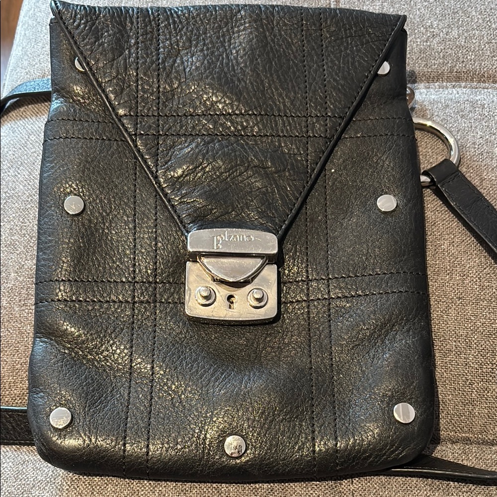 Black Messenger Bag with Quilted Leather and Silver Hardware